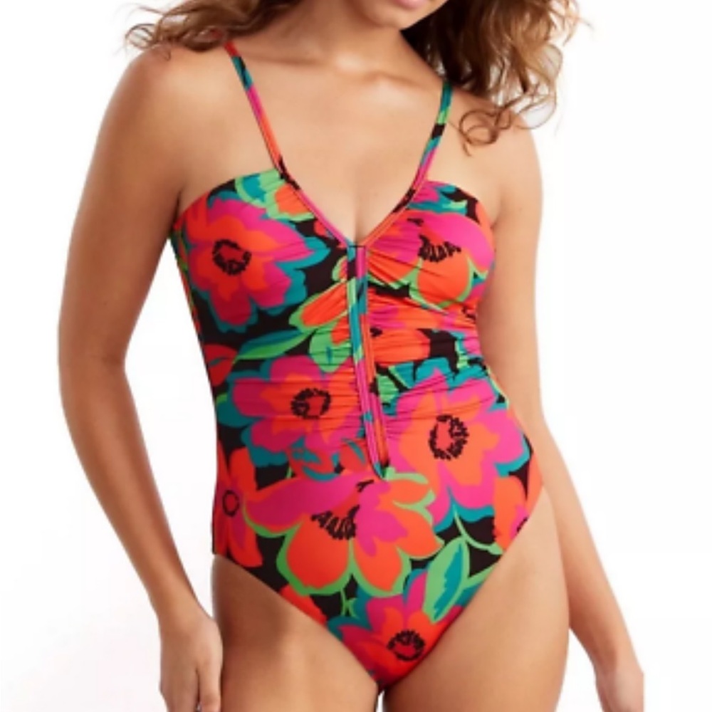 Sanctuary Floral One-Piece Swimsuit in Pink, Orange, Green, Black